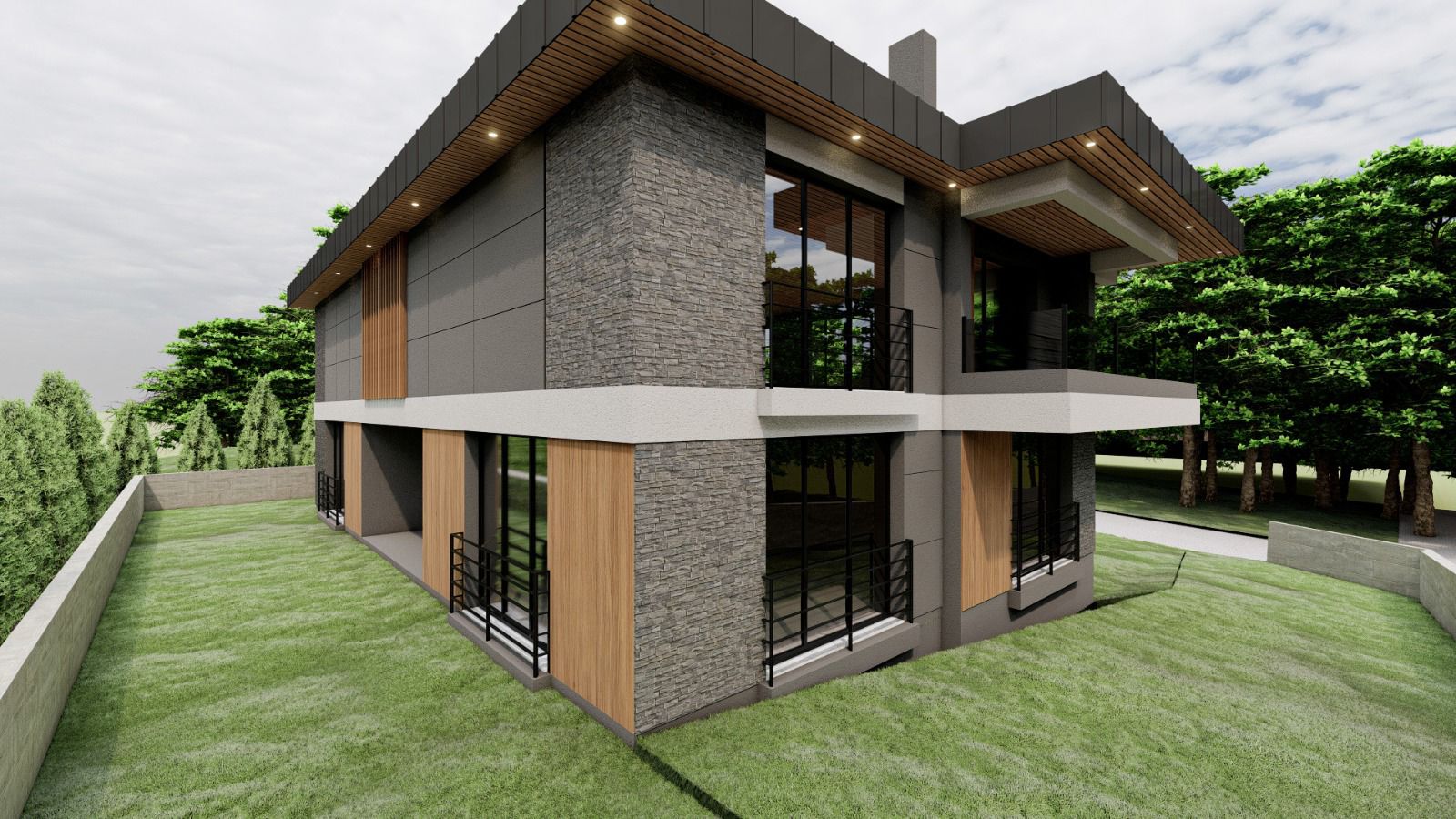 Modern villa cephe malzeme detayı